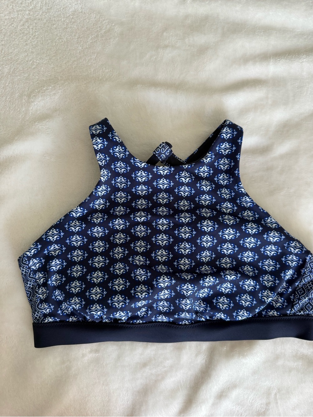 Athleta Navy and White Printed High-Neck Bikini Top Size 32B/C